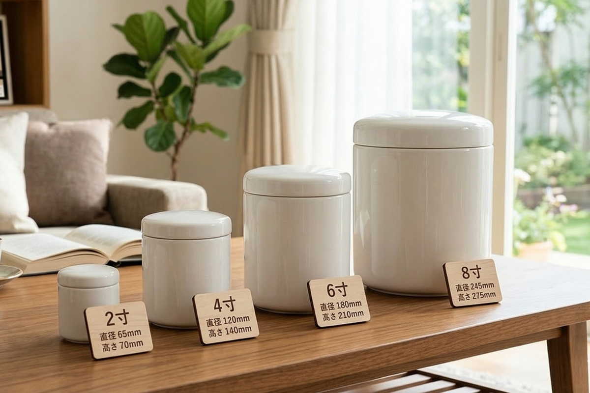 熊本の標準サイズである6寸の骨壺と手元供養用の小さなミニ骨壺のイメージ