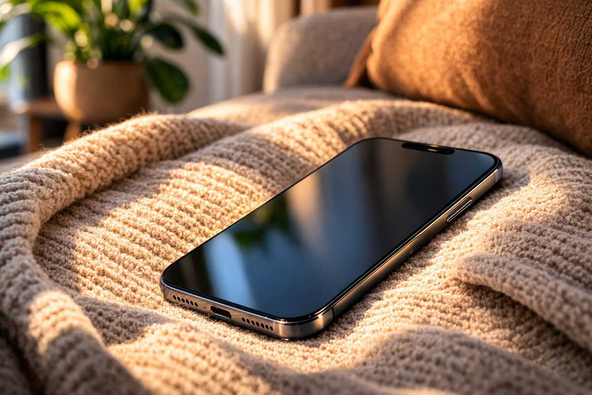 ご自宅のリビングでリラックスしながら電話で事前相談をしているイメージ