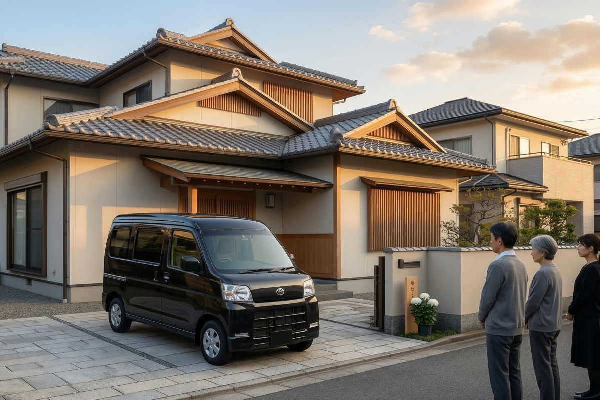 ご近所の方々が出棺の際に温かく見送る風景のイメージ