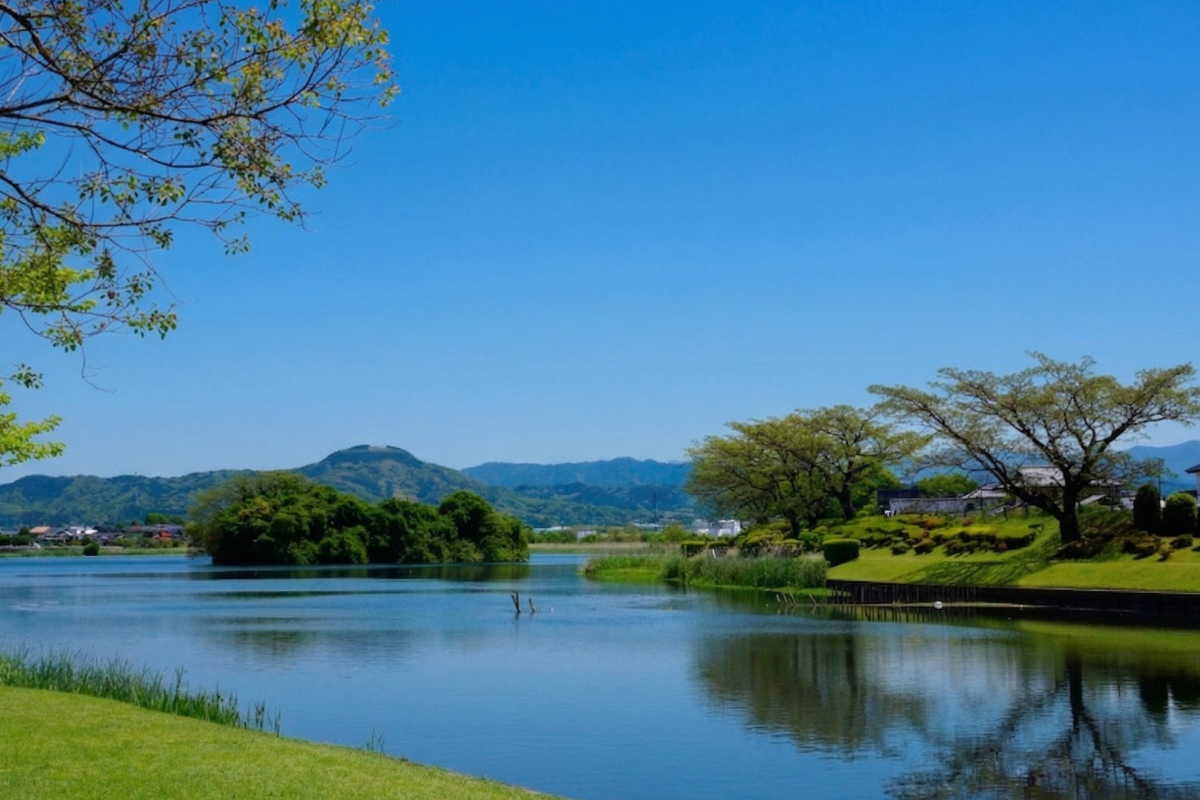 熊本市東区の街並みと寺院の風景