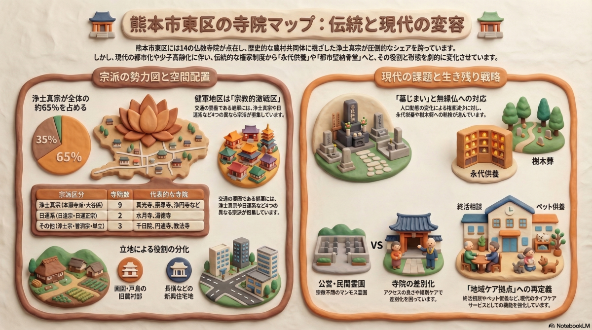 熊本市東区の都市と信仰の交差を示すイメージ