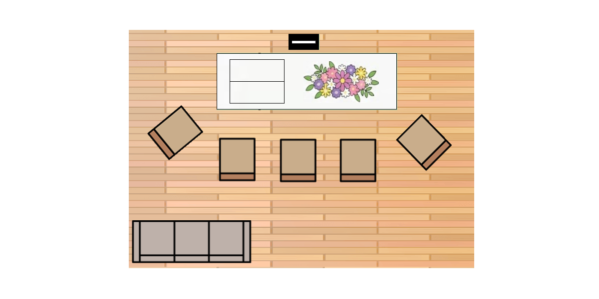 リビングでの棺上花飾りレイアウト例