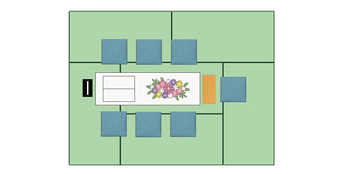 和室での棺上花飾りレイアウト例